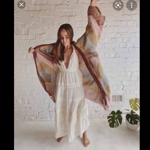 Open Knit Pastel Stripe Poncho Cardigan - Pink & Multi